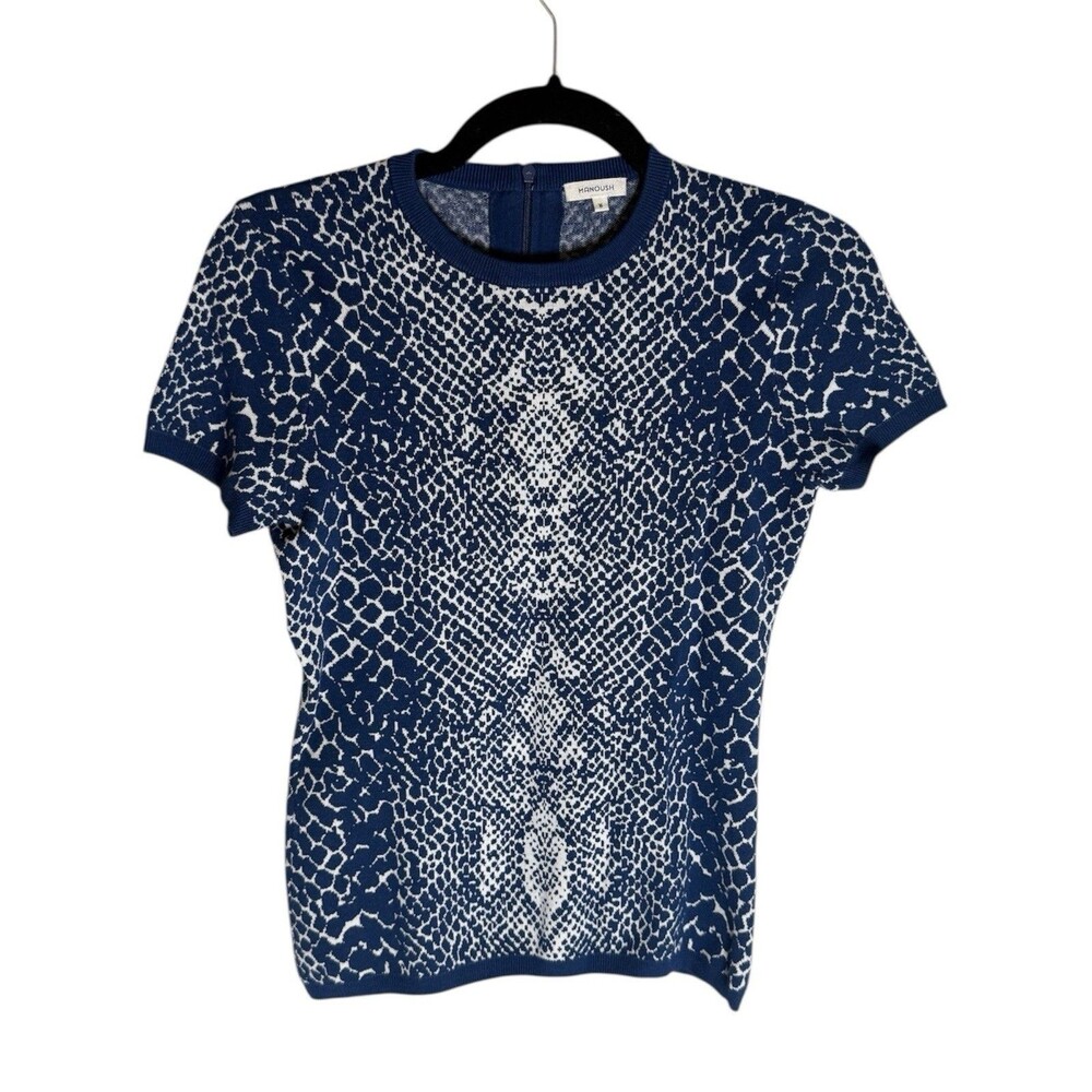 Manoush Knit Snake Print Blue Tee Shirt Size Medium